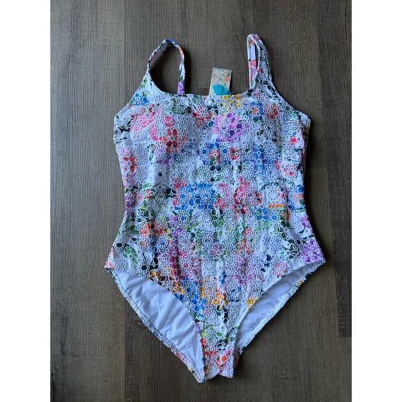 Johnny Was Neon Jungle Eyelet One Piece Swimsuit Size XL NWT $228 - Picture 4 of 11